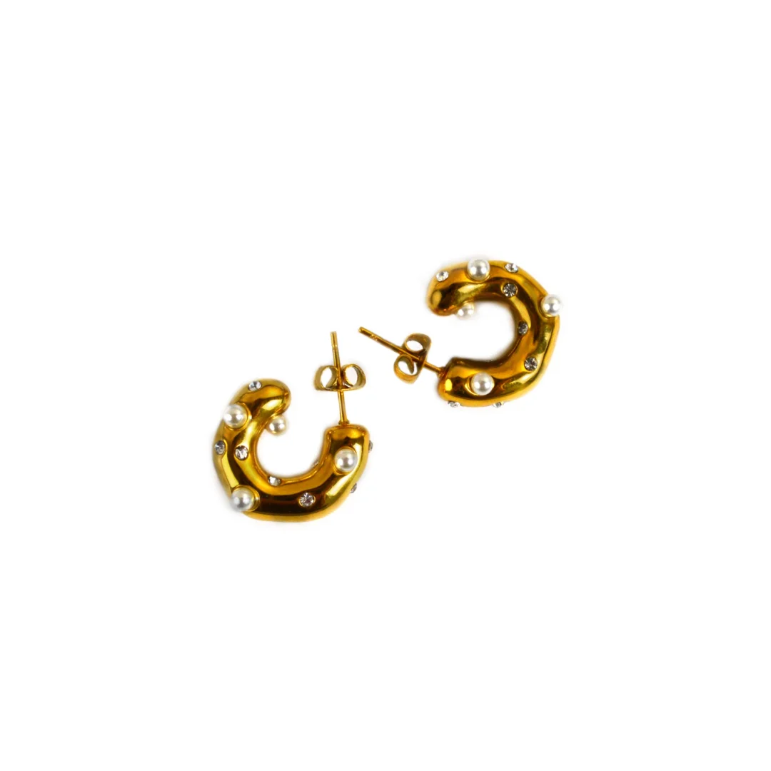 Golden Pearl Hoops