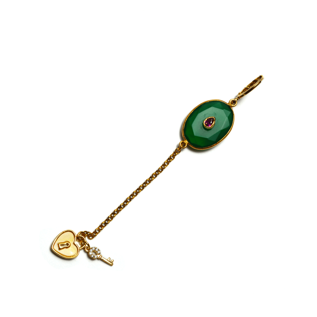 Green Onyx Heart & Key