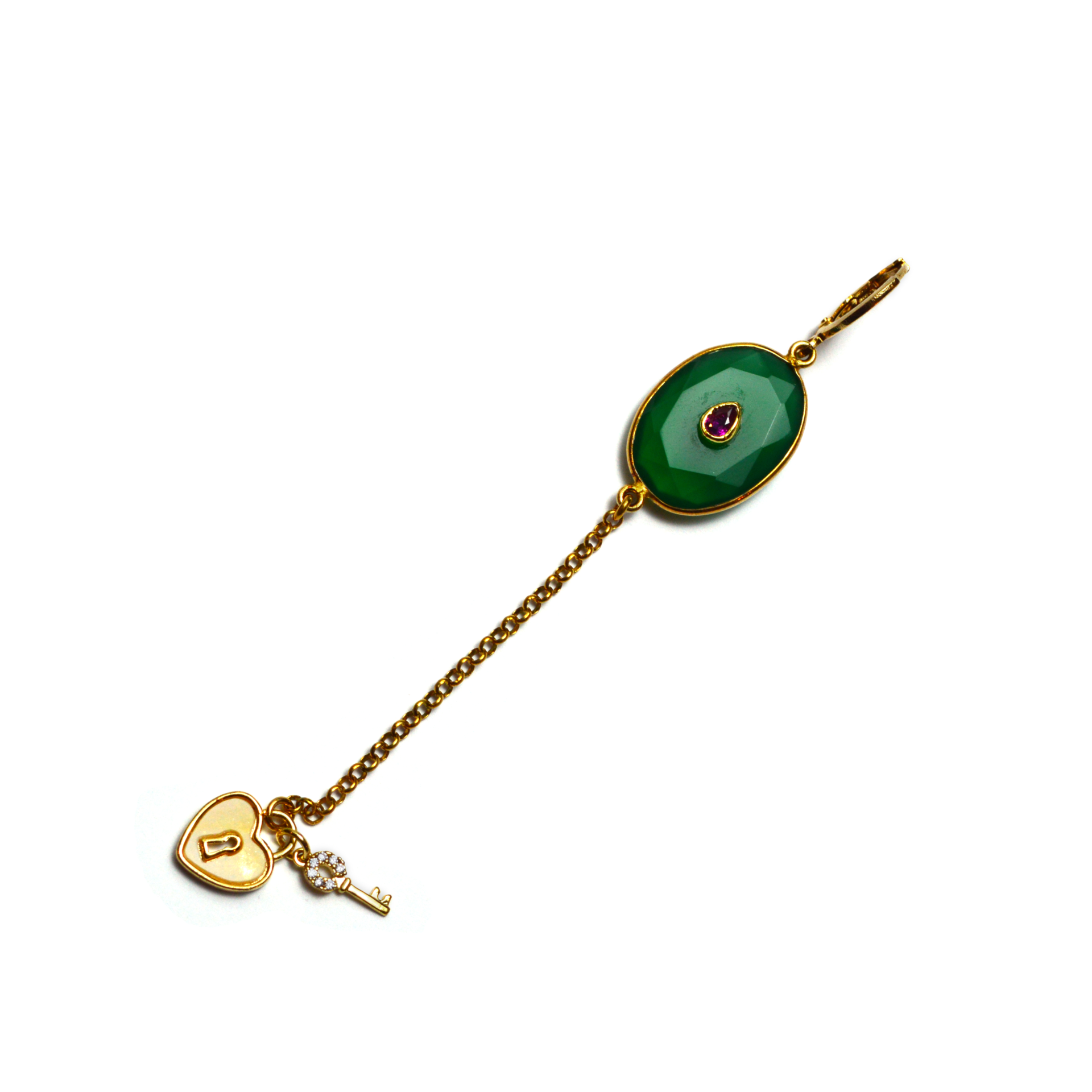 Green Onyx Heart & Key