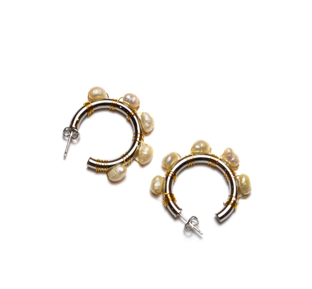 Silver Pearl Hoops