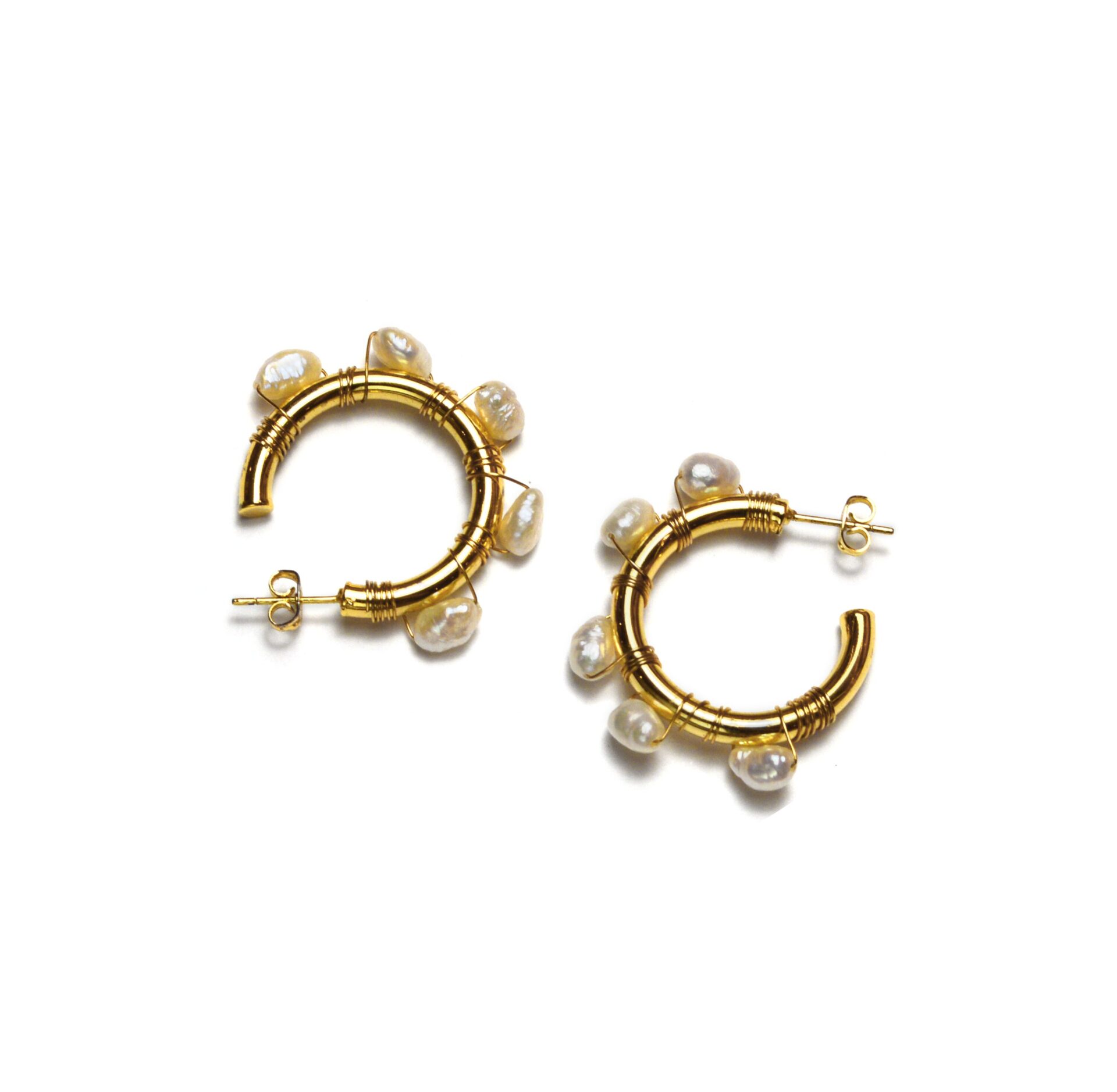 Gold Pearl Hoops