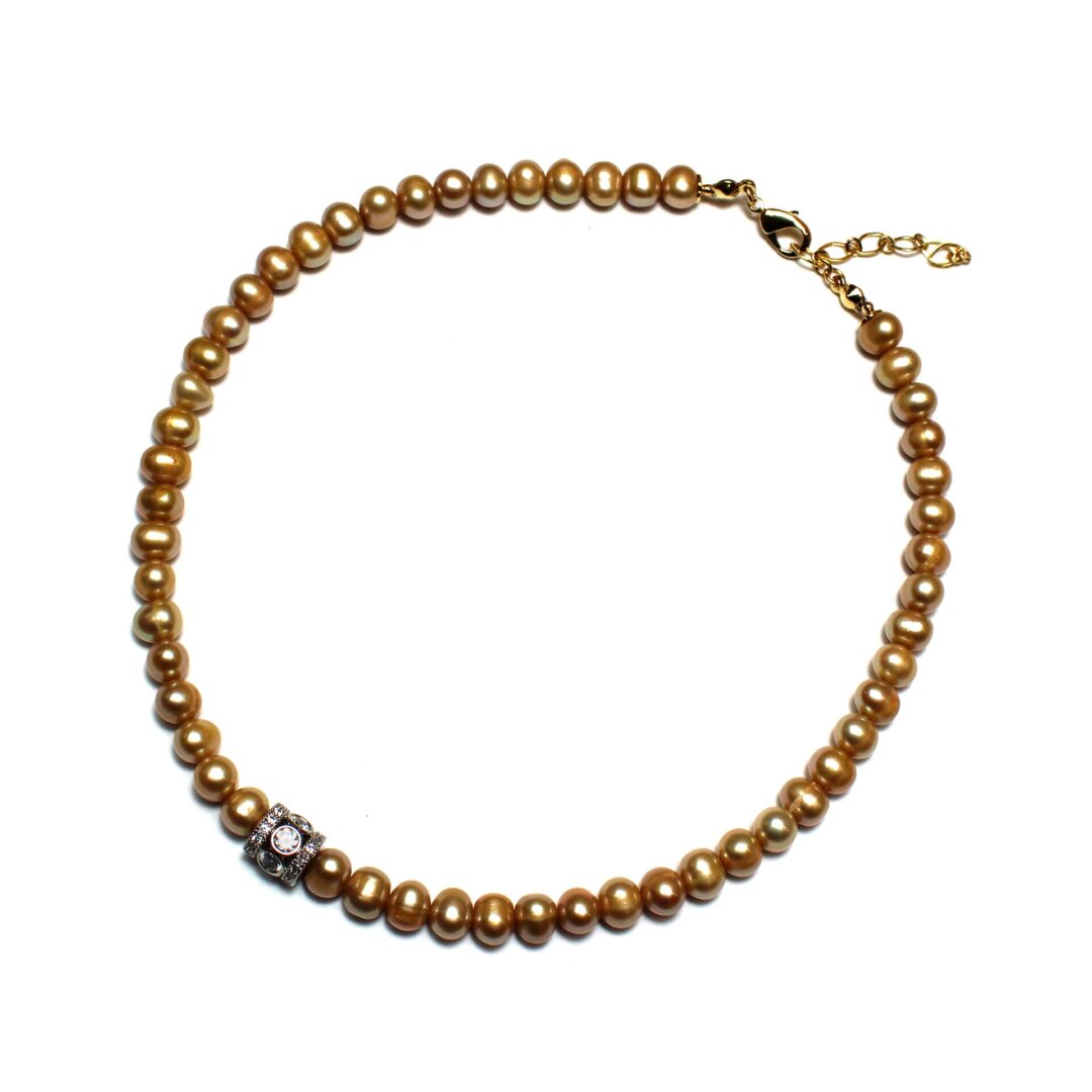 Beige Pearl & Silver Zircon Charm